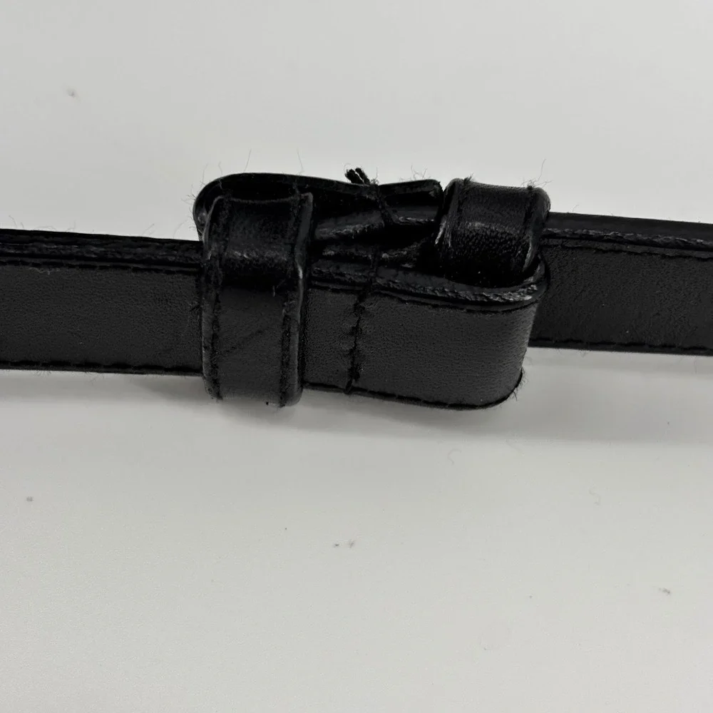 Chicos Black Leather Horseshoe Buckle Belt Silver Etched Floral Western Adj. M/L
